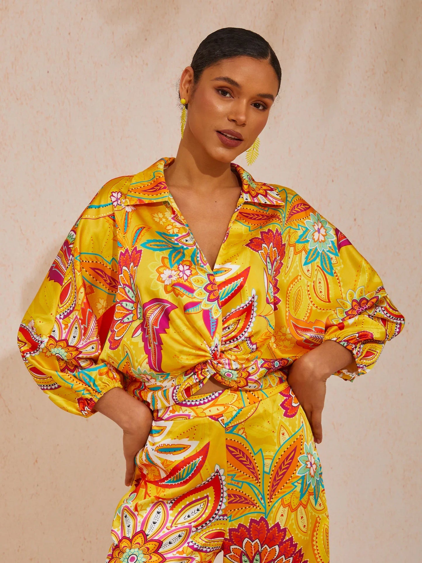 Boho Paisley Flowy Chiffon Short Blouse
