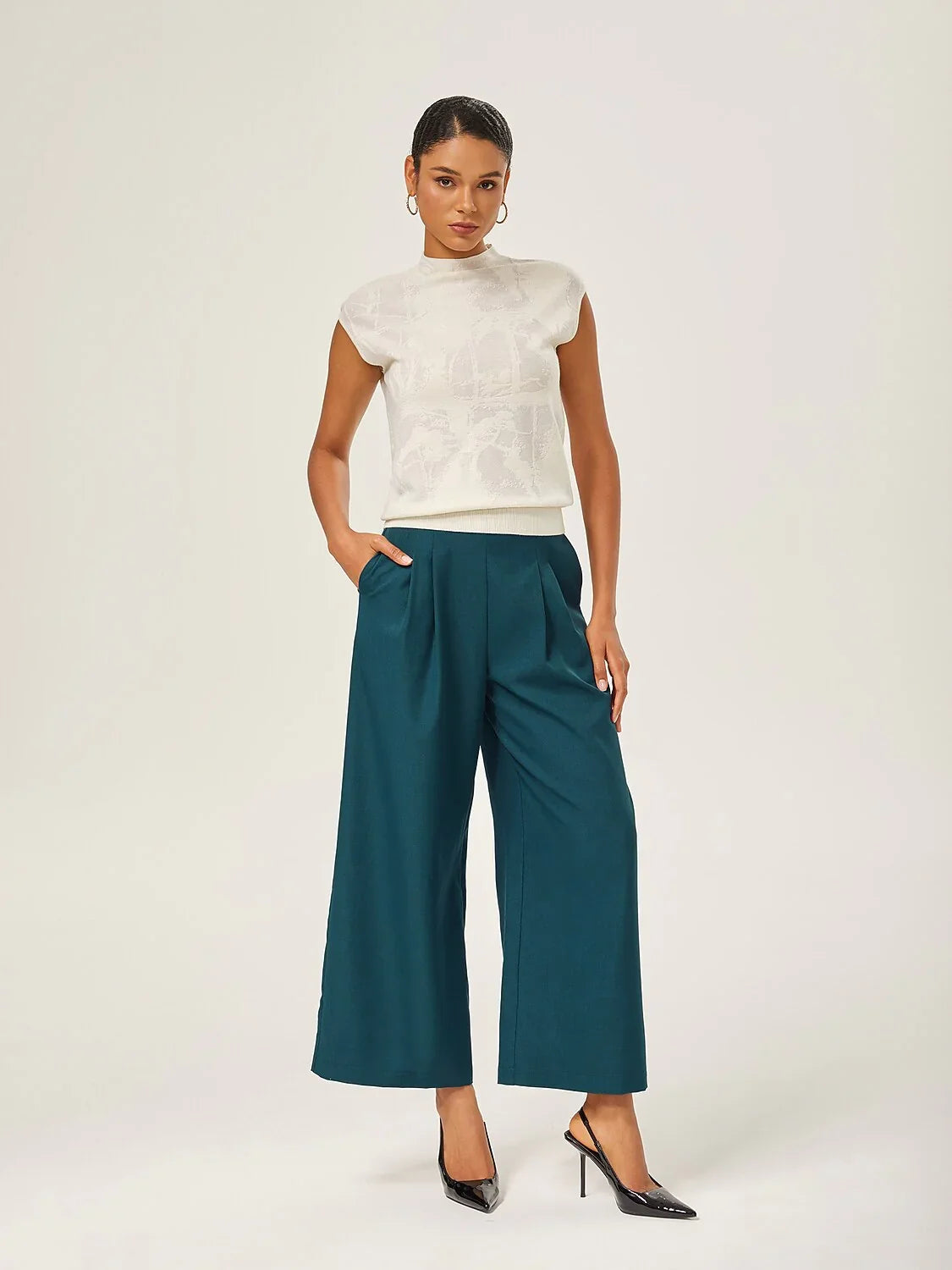 Lake Green Wool-Blend Slim Straight Pants