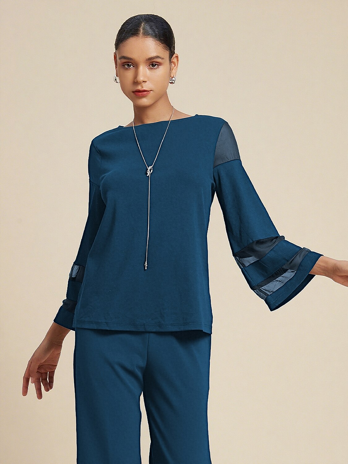 Blusa Holgada de Gasa Modal con Ilusión de Color Puro