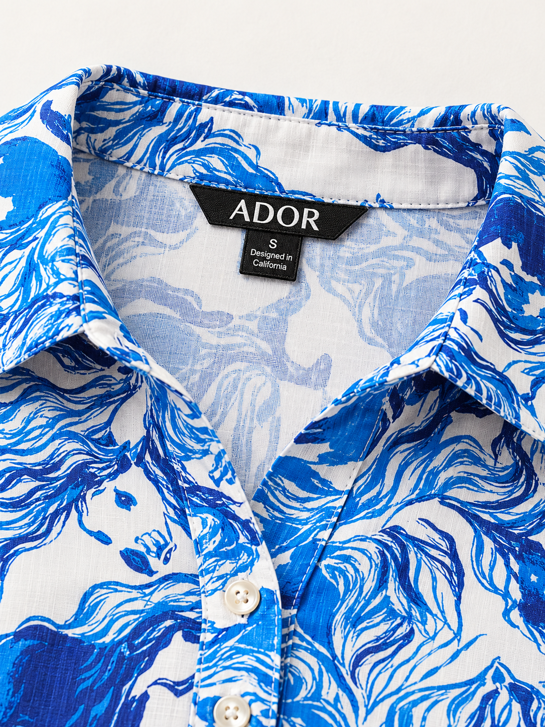 ADOR brand label detail on Graphic Art Mustang Linen Look Midi Dress