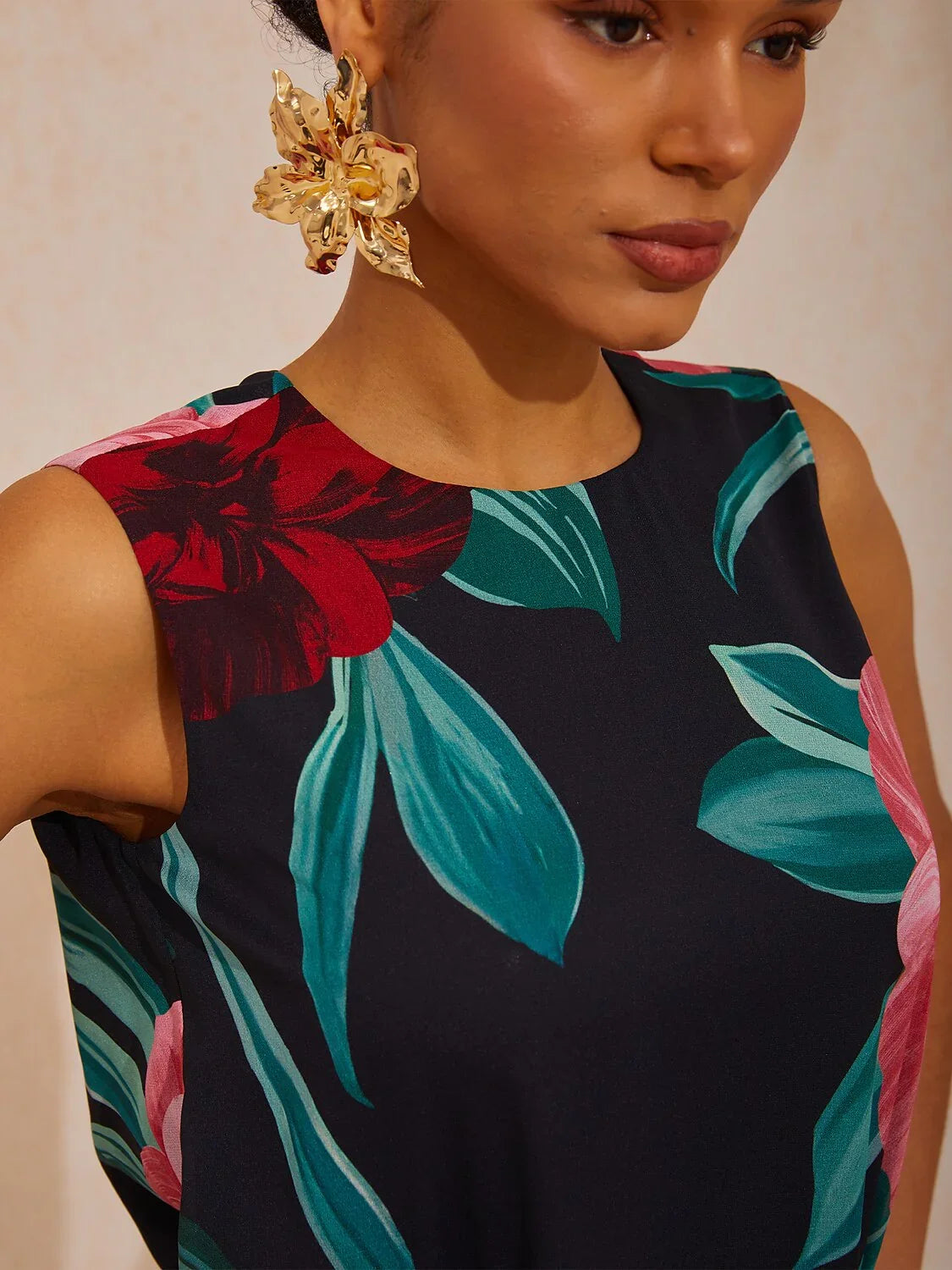 Emerald Rose Garden Flowy Chiffon Maxi Dress