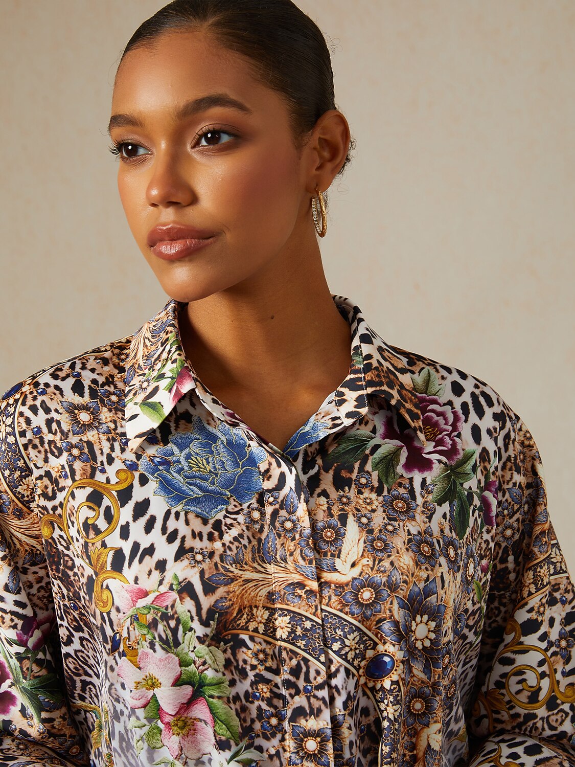 Abstract Art Silky Satin Button Down Shirt