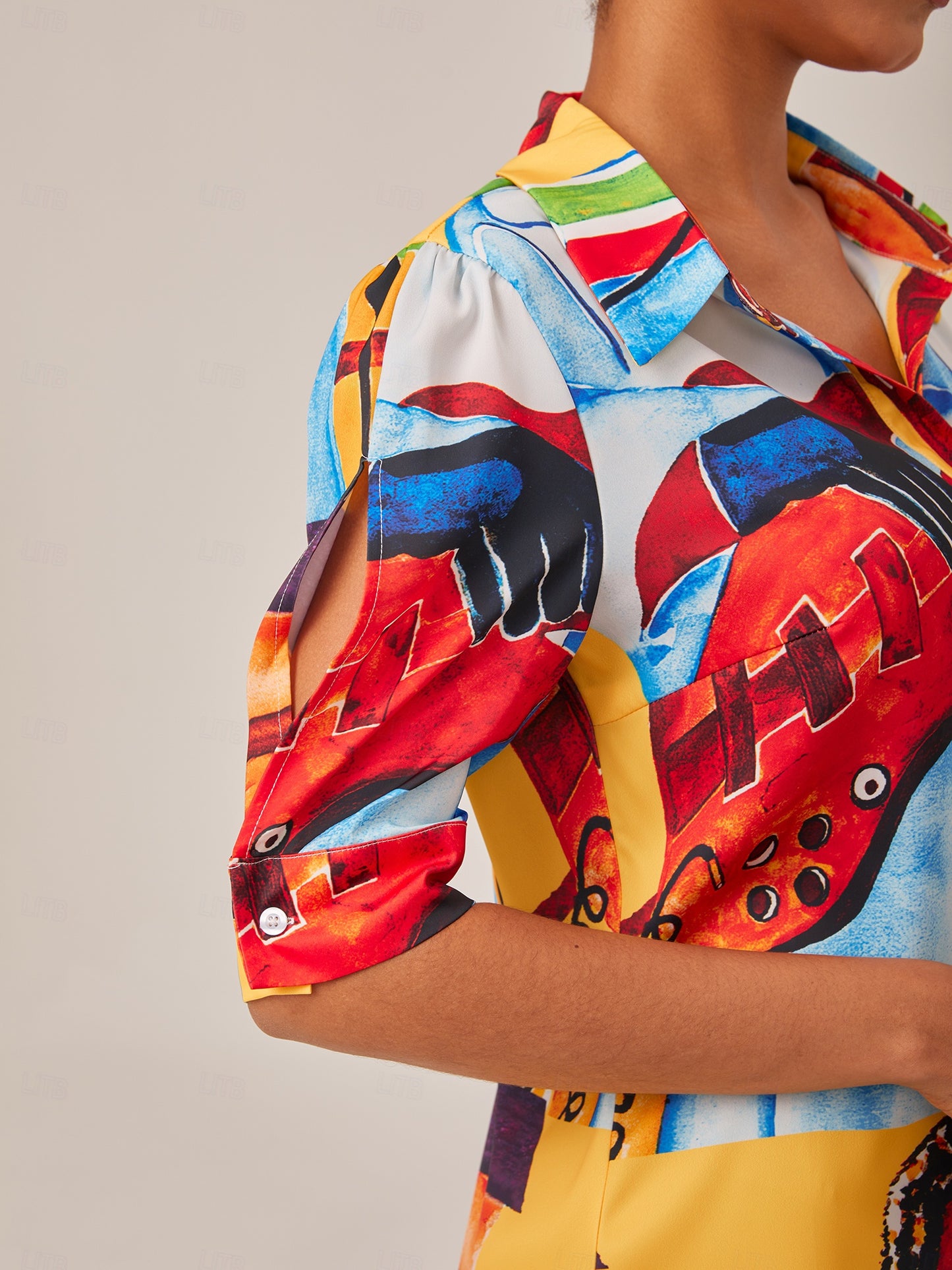 Santorini Sommer Seidiges Malerisches Geblümtes Hemdblusenkleid