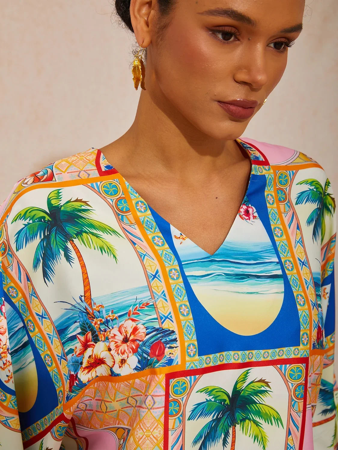 Summer Escape Geometric Dolman Sleeve Satin Top