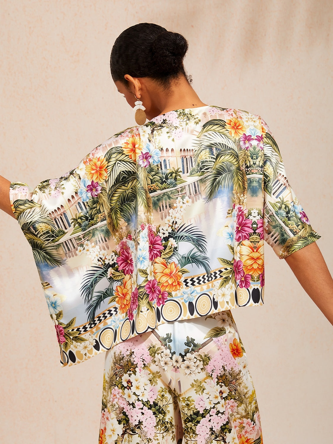 Cream Yellow Petal Satin Dolman Sleeve Top