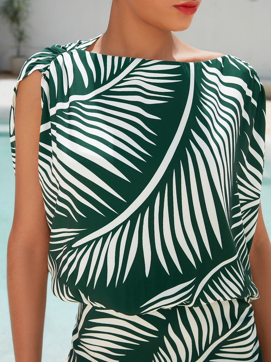 Satin Tropical Print Raglan Midi Dress