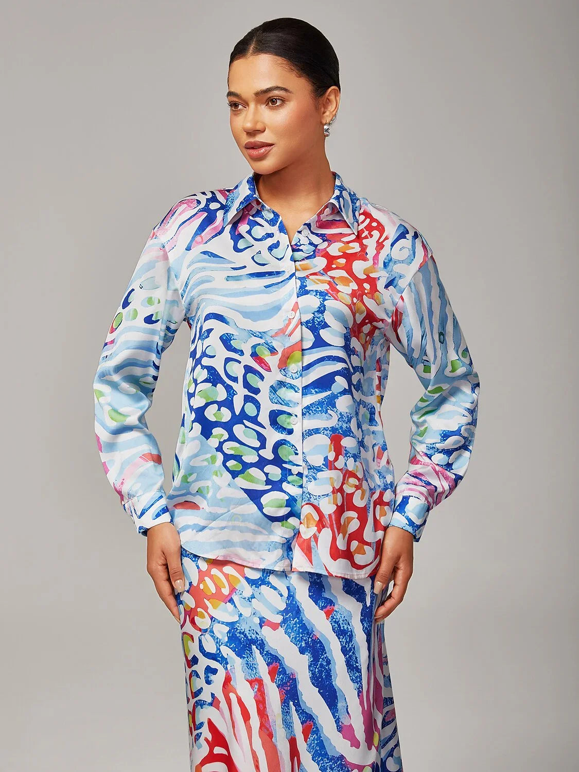 Satin Leopard Print Elegant Shirt