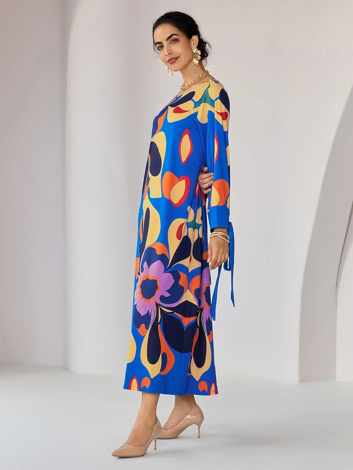 Loose Floral Print Midi Dress
