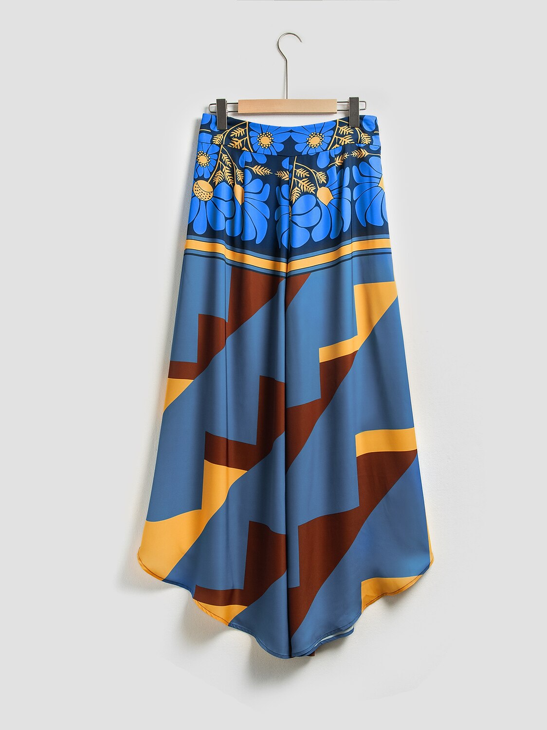 Hawaii Palm Satin Slit Wide Leg Pants