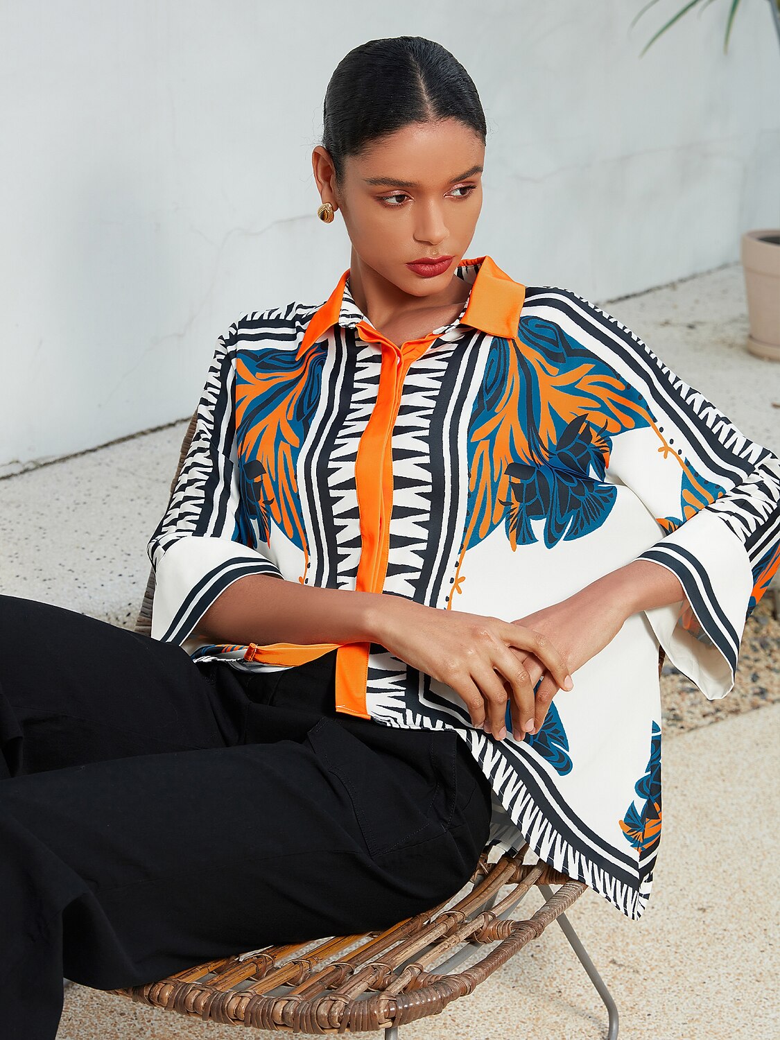 Abstract Art Silky Satin Button Down Shirt