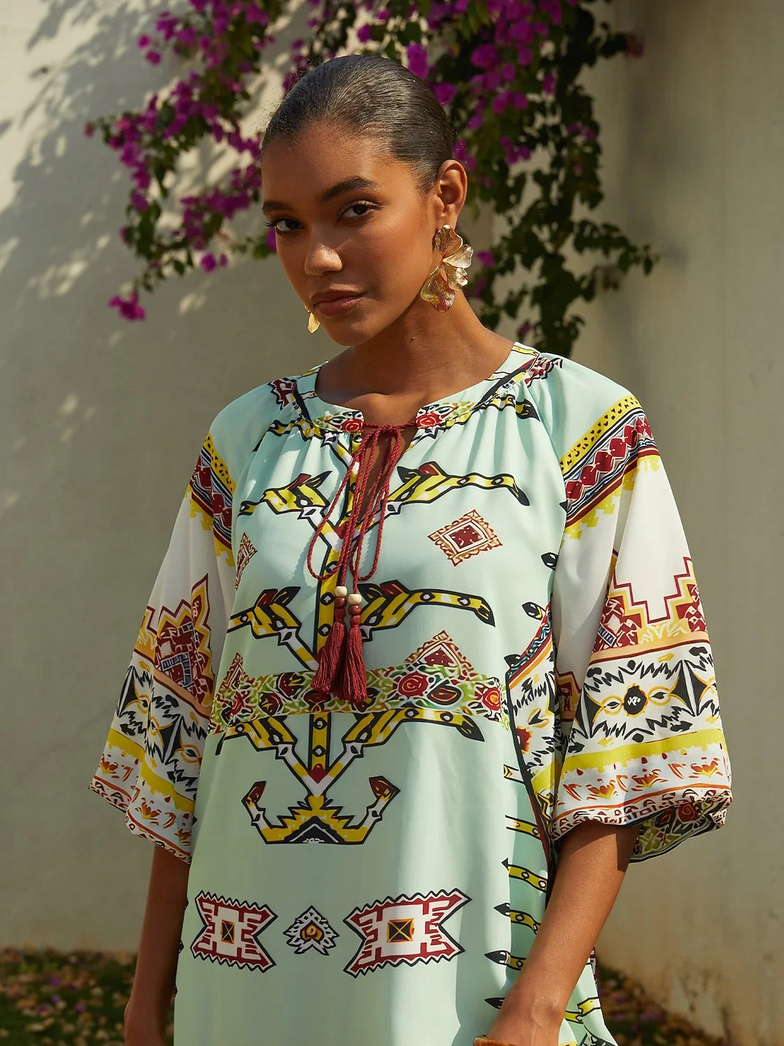 Ethnic Totem Flowy Chiffon Maxi Dress
