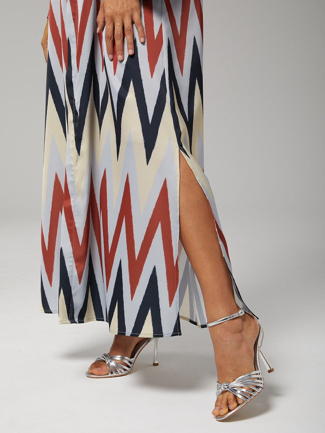 Satin Geometric Print Maxi Shirt Dress