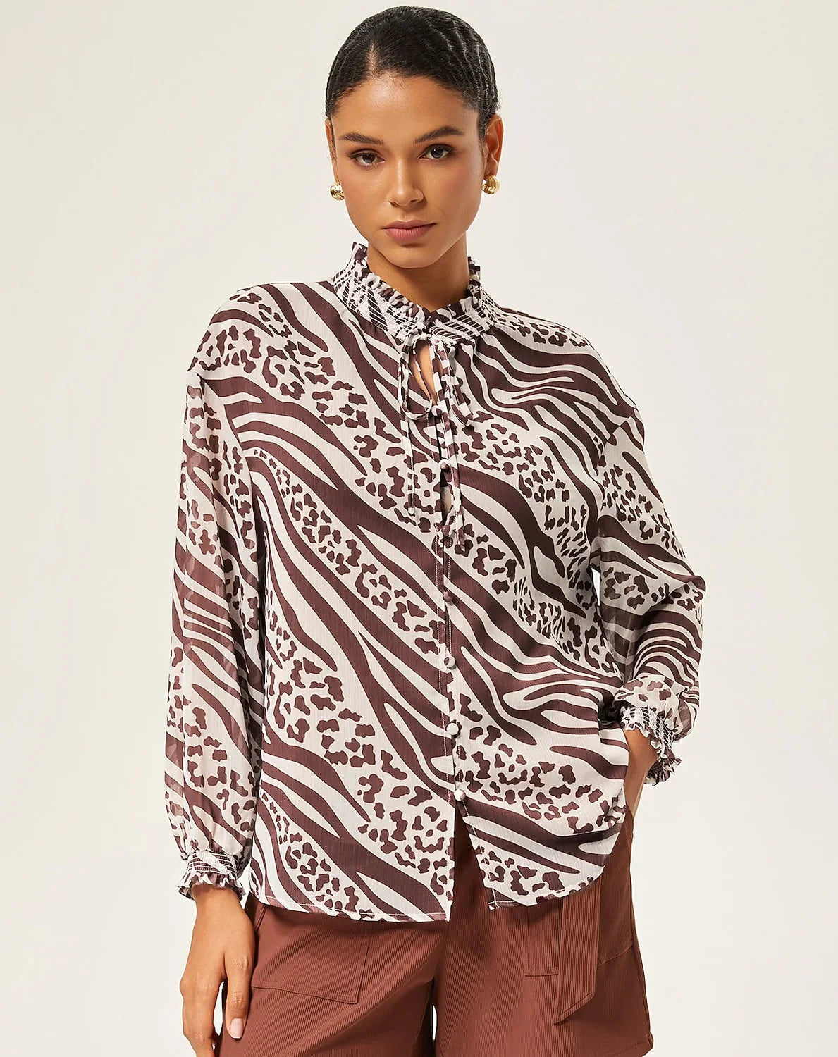 Pullover mit Animal-Print, Raffungen und langen Ärmeln