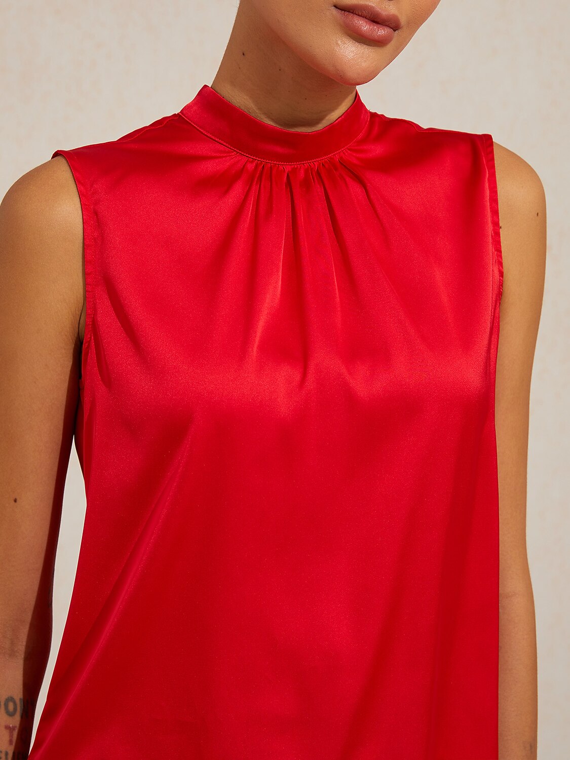 Emerald Rose Garden Silky Satin Sleeveless Top