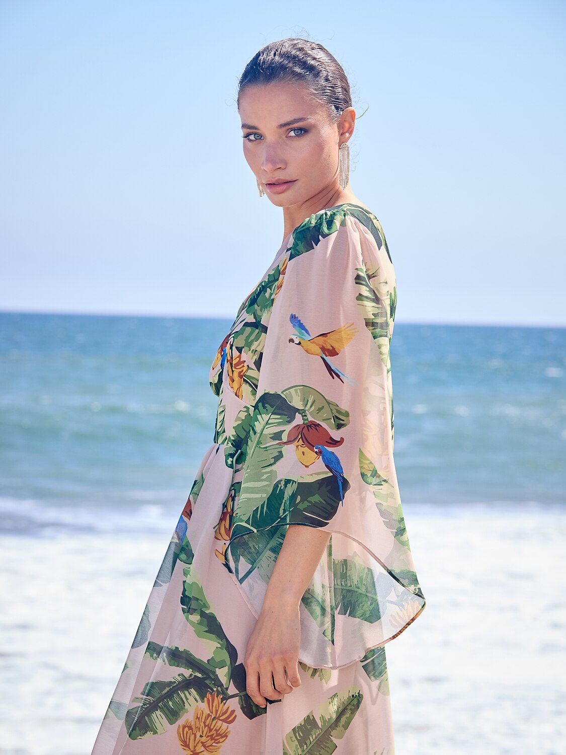Chiffon Botanical Print Flowy Maxi Dress Vacation