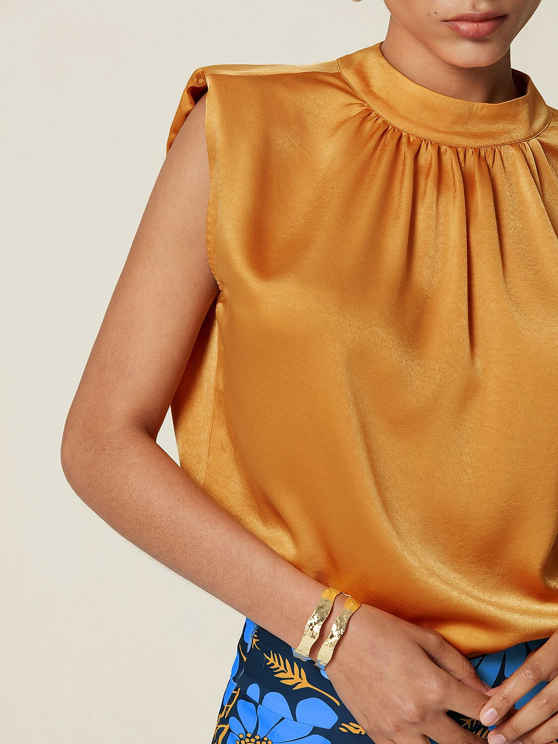 Hawaii Palm Silky Satin Sleeveless Top