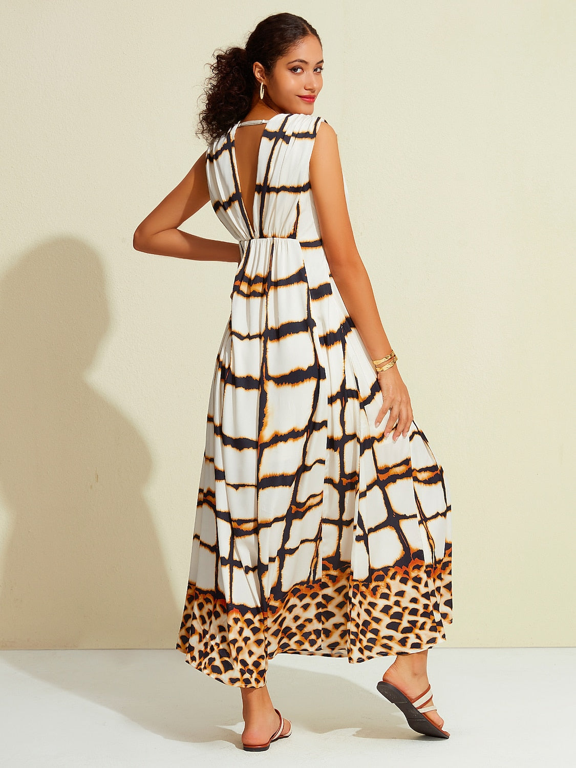 Leopard Print Satin Maxi Dress