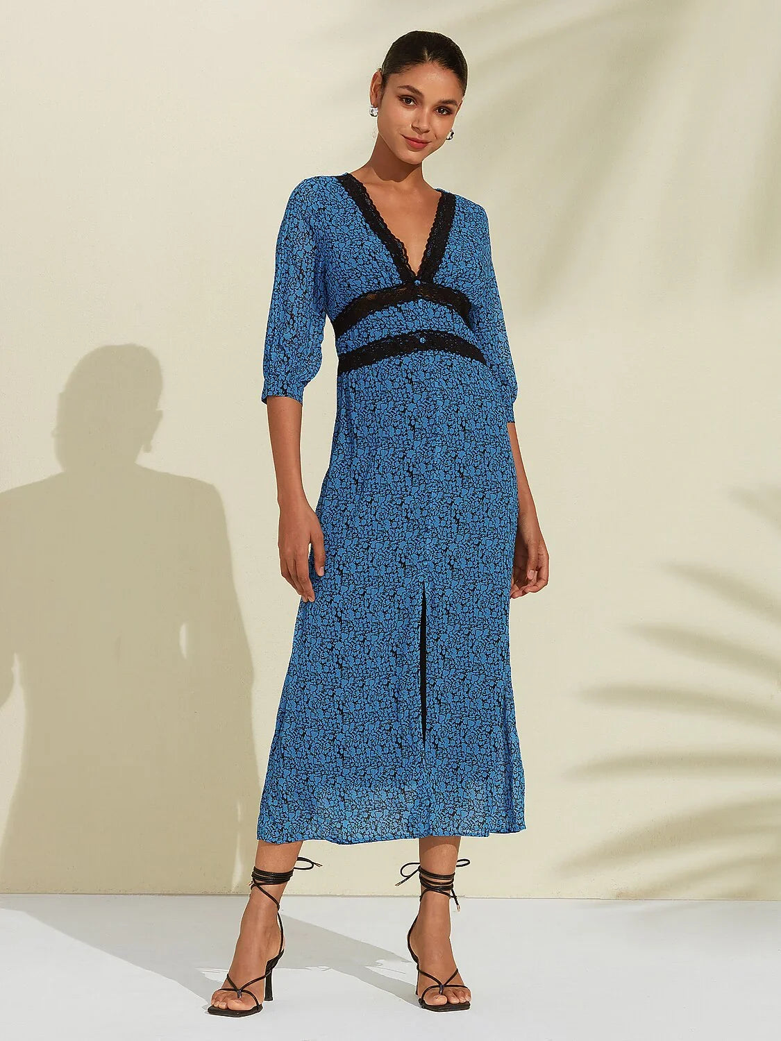 Chiffon Floral V-Neck Midi Dress