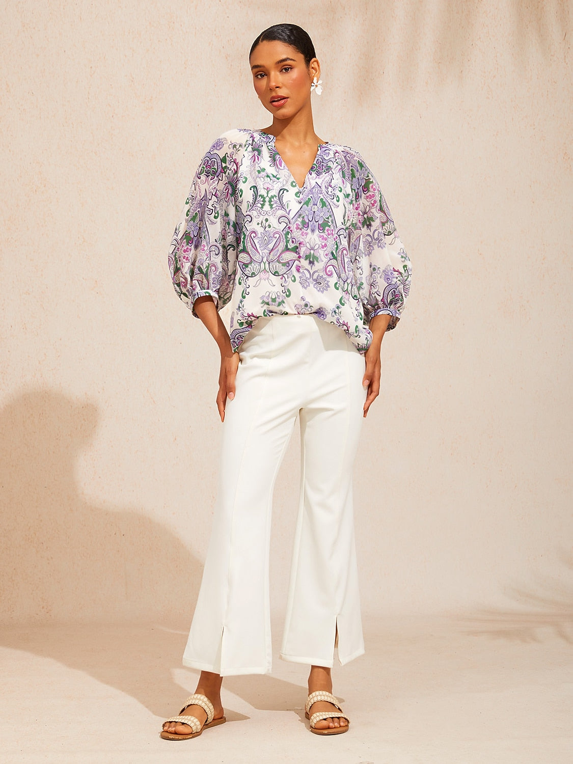 Mint Paisley Flora Flowy Chiffon Blouse