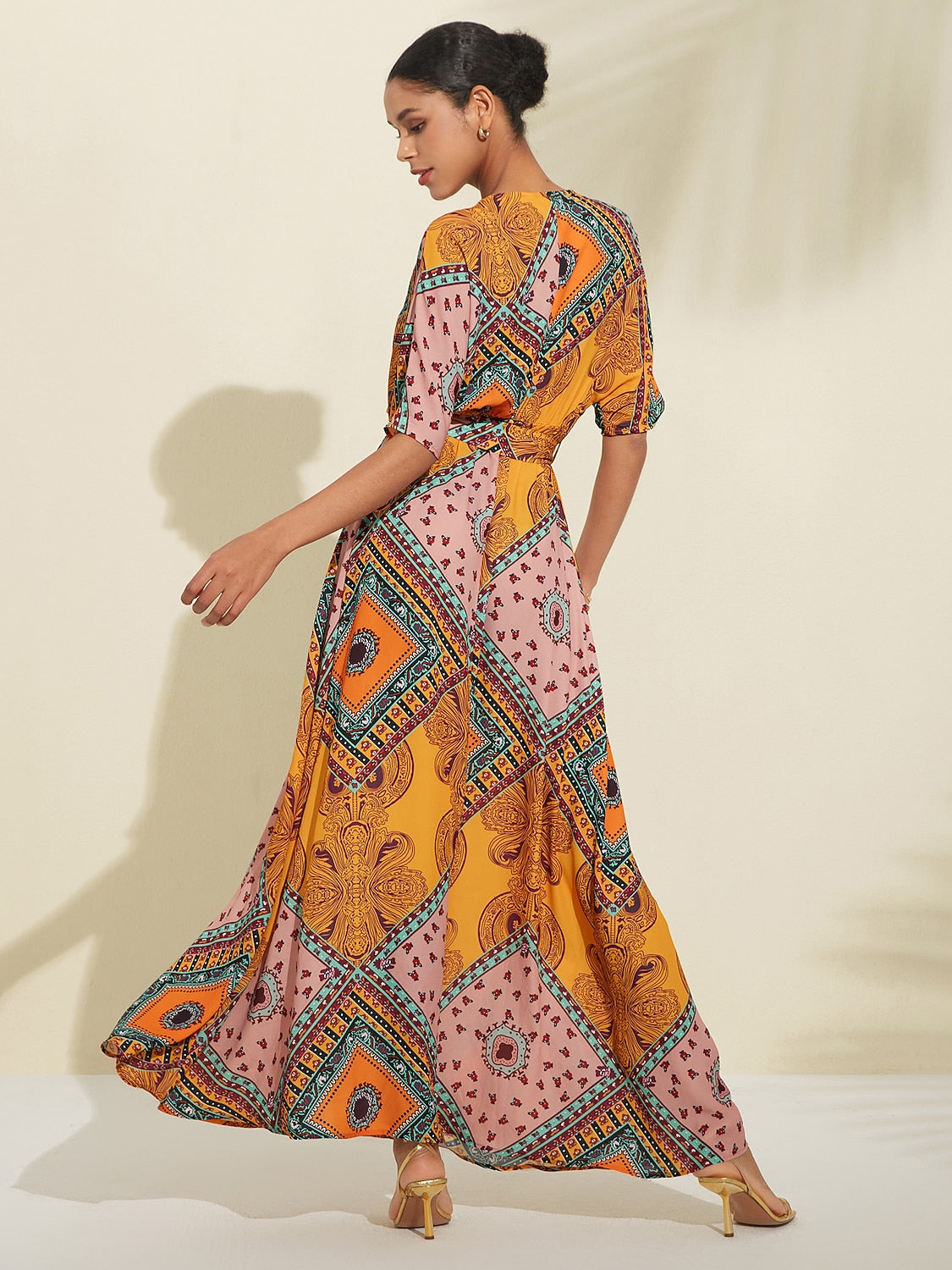 Ethnic Style Flowy Chiffon Maxi Dress