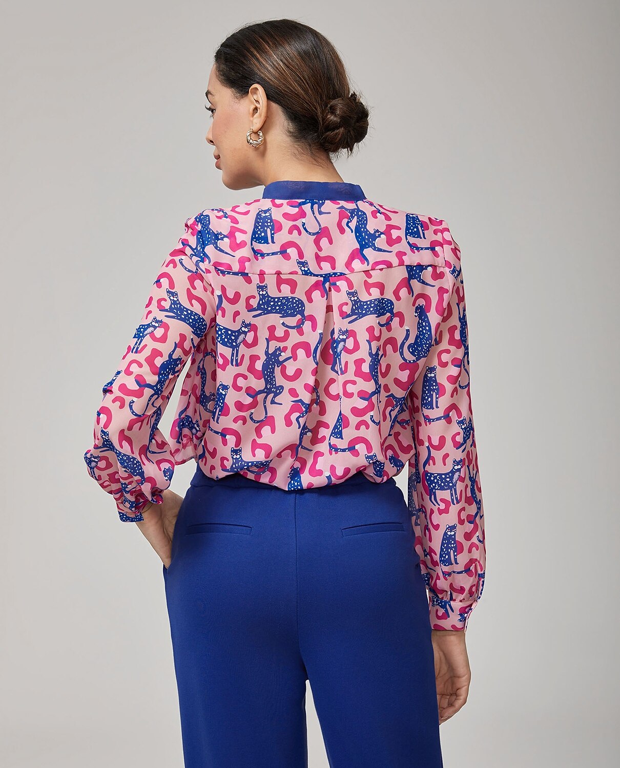 Pink Leopard Print Long Sleeve Blouse