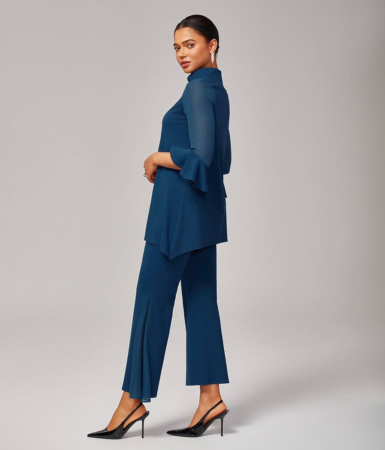 Schwarze High-Waist-Hose Chiffon Leichte Hose