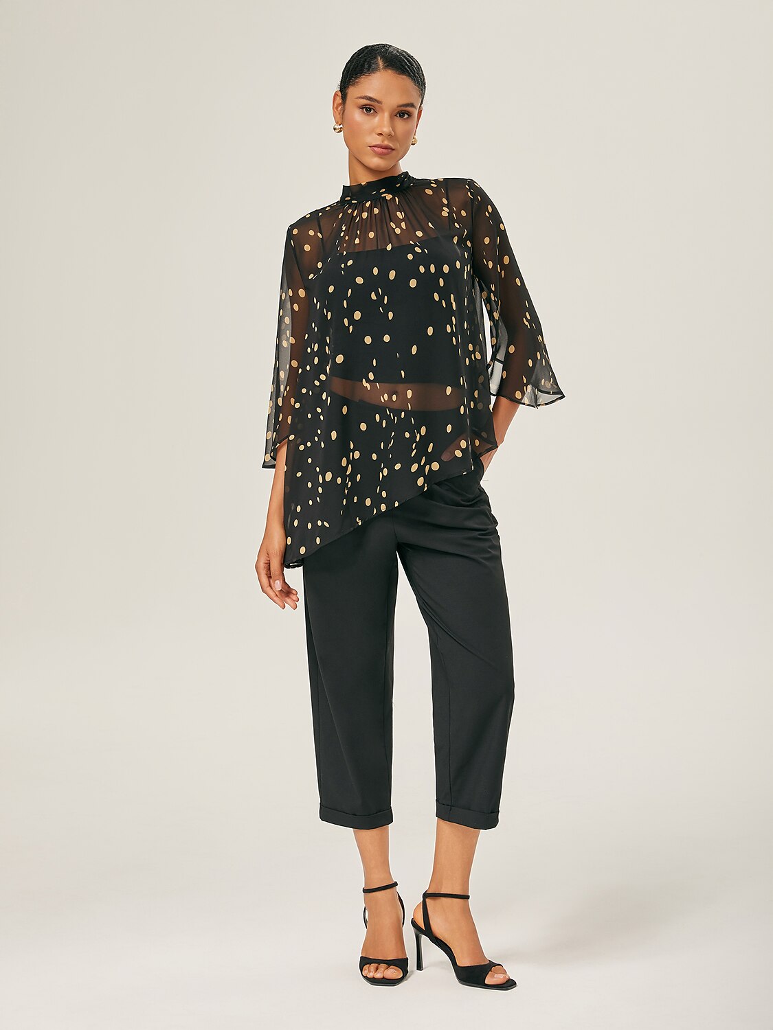 Pantalon cigarette noir ajusté en laine, longueur cheville