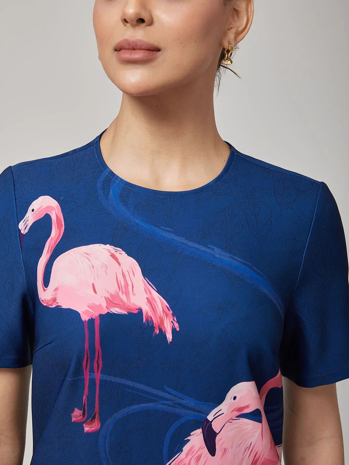 Royal Blue Short Sleeves Flamingo Print Dress