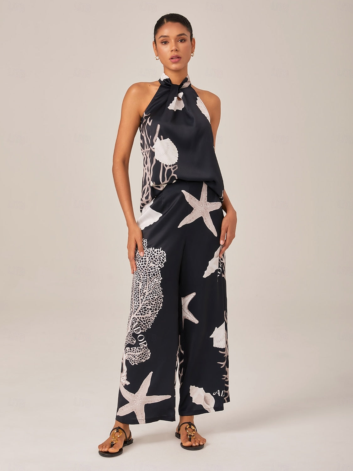 Ocean Print Satin Sleeveless Set