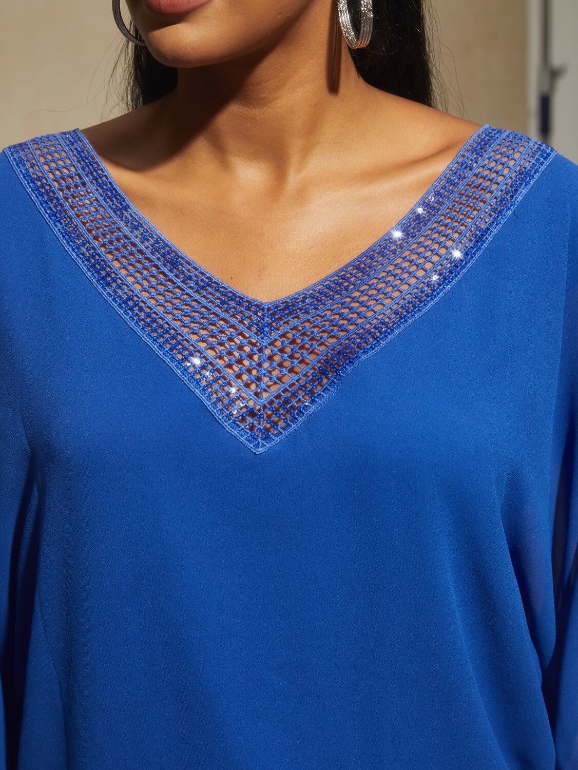 Chiffon Casual Magyar Sleeve Deep V Blouse