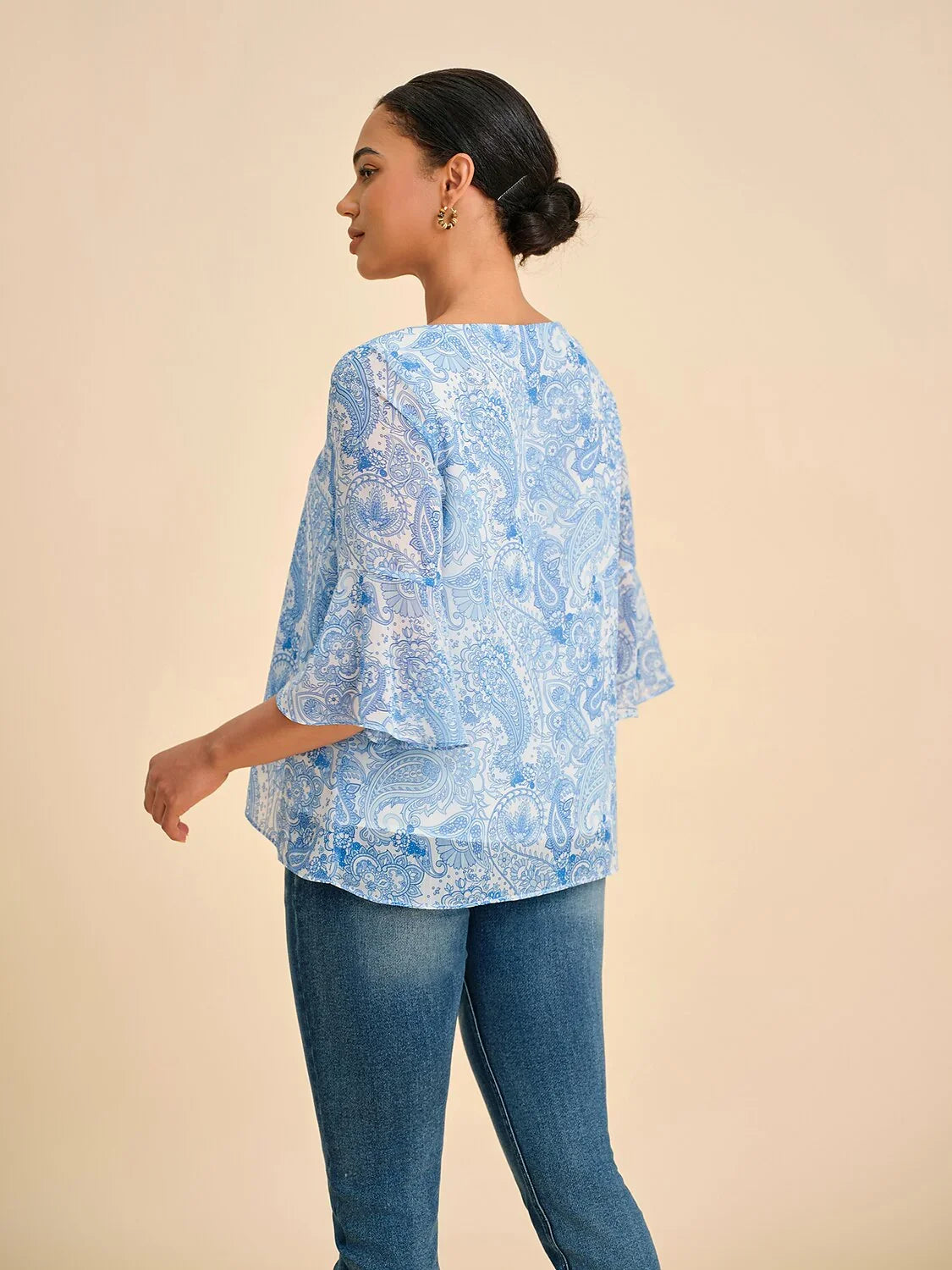 Sky Blue Paisley Chiffon Blouse