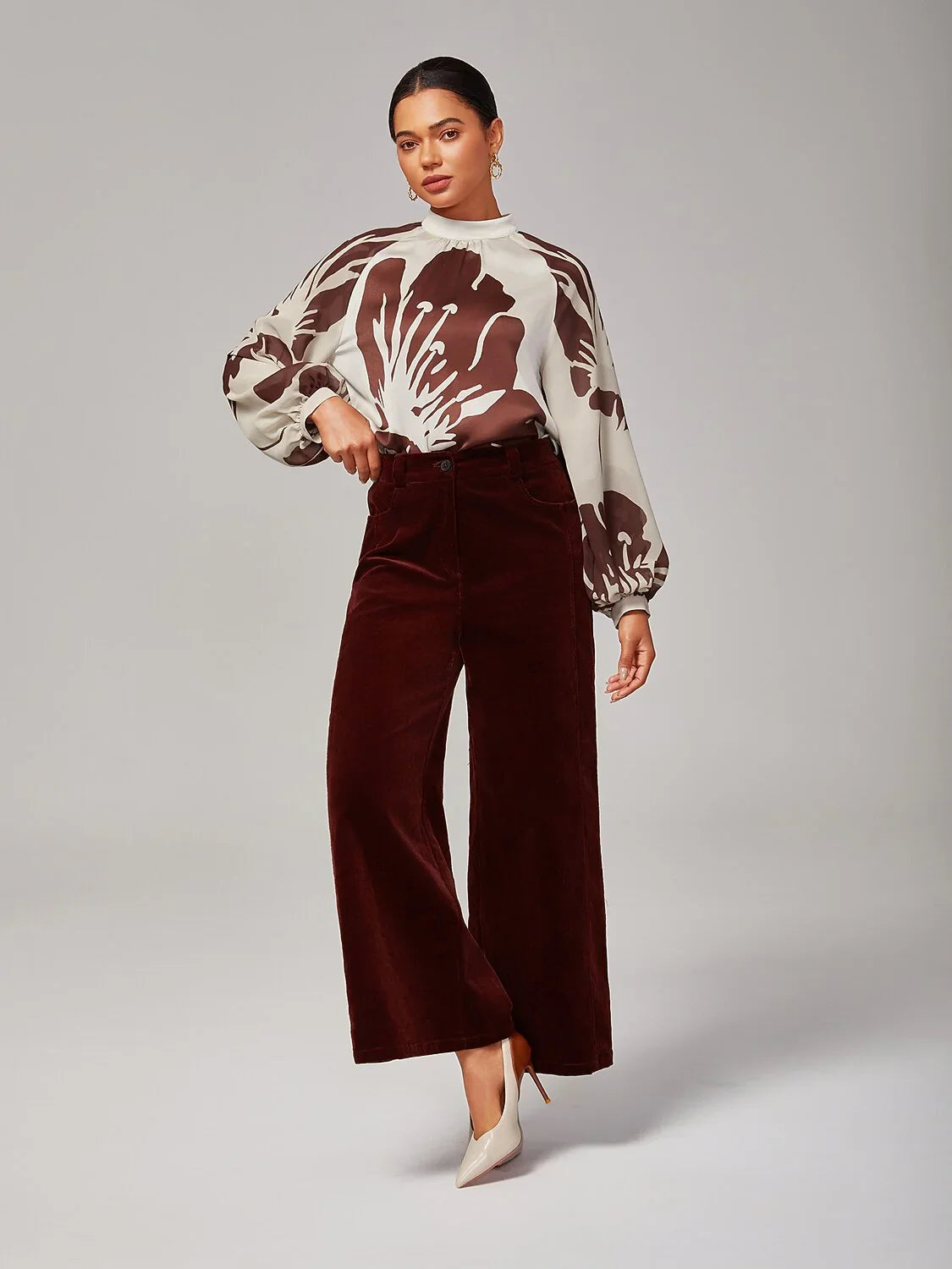 Reddish Brown Corduroy Straight Leg Pants