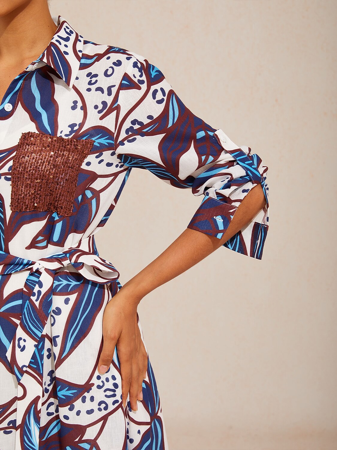 Maxi Dress Azzurro St Barth Blooms Effetto Lino Aerato