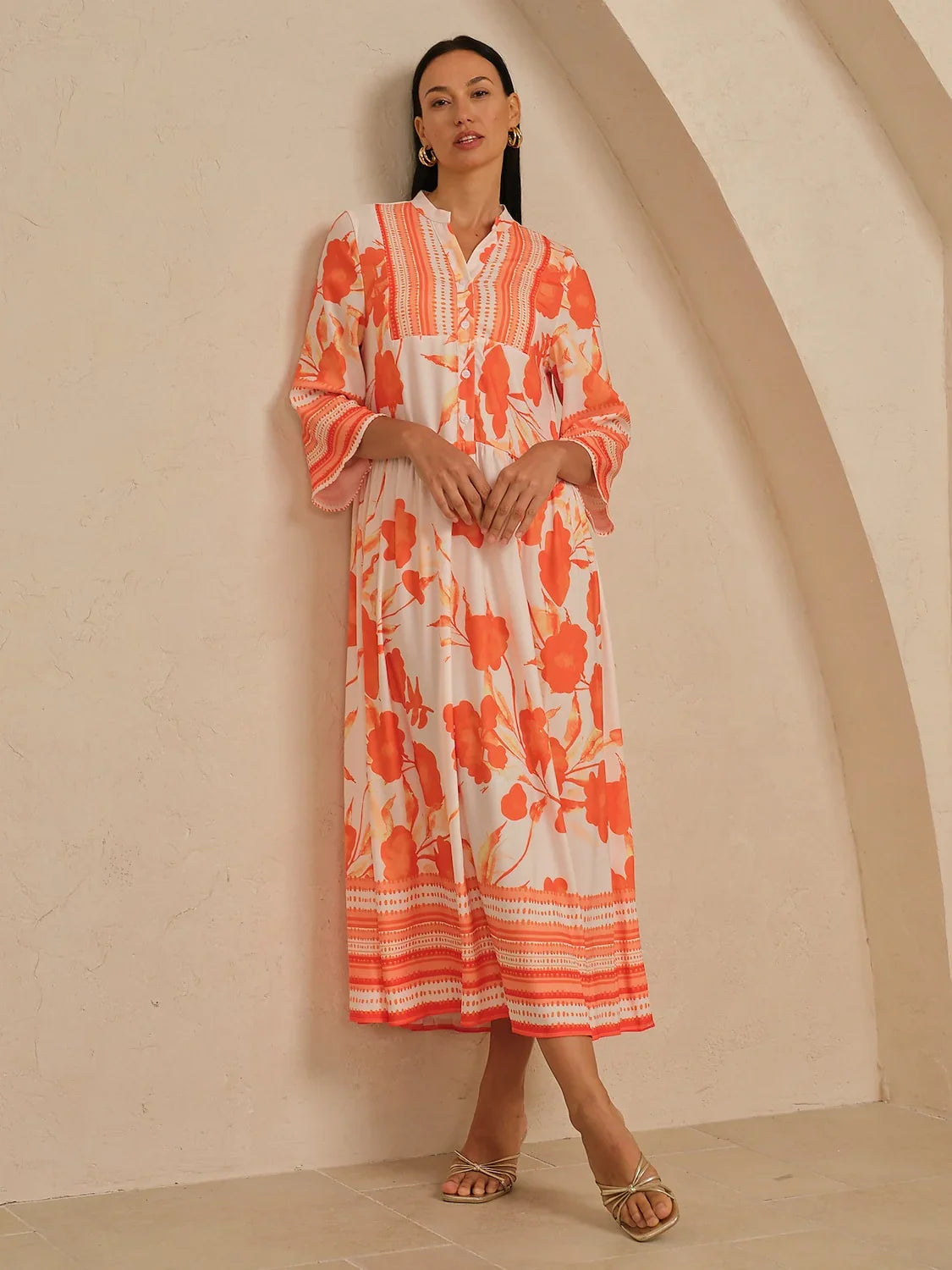 Satin Loose Stand Collar Floral Maxi Dress