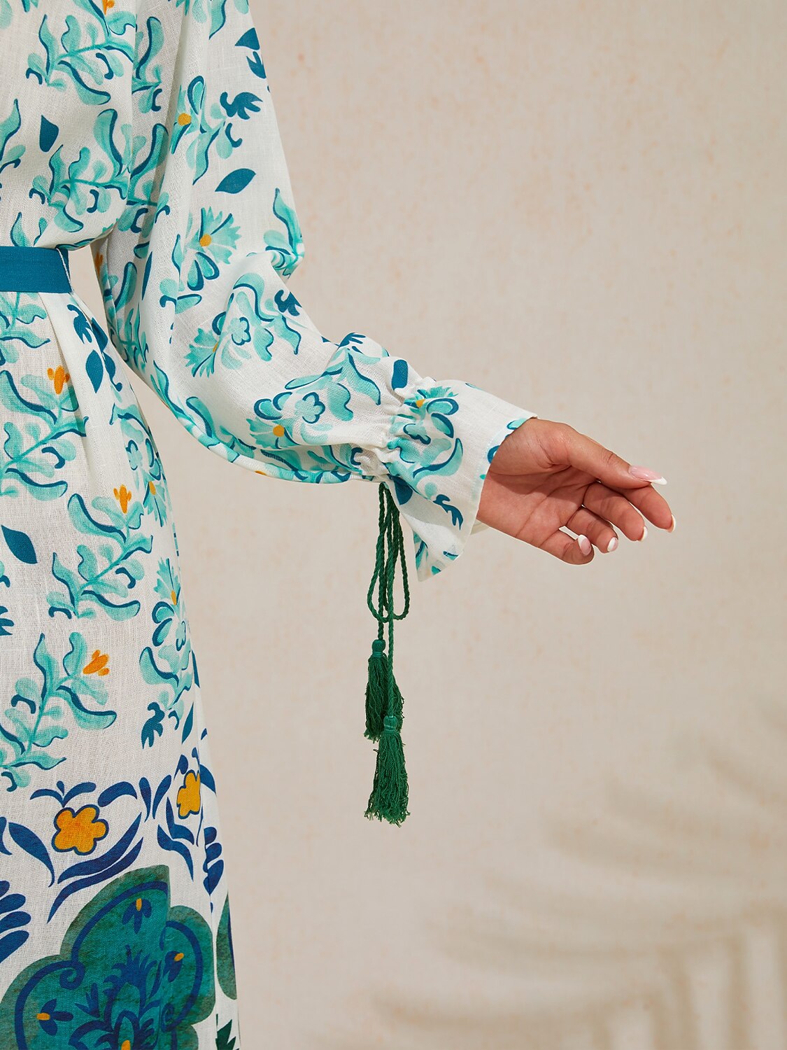 Jade Palace Garden Linen Look Maxi Dress