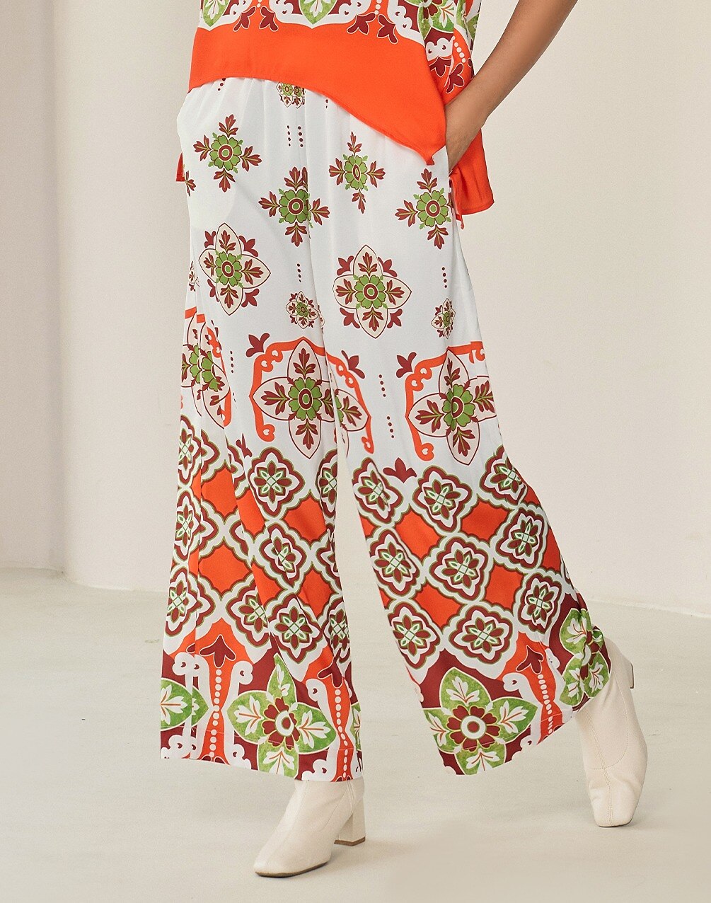 Pantalones Anchos de Satén Bohemia con Bolsillos