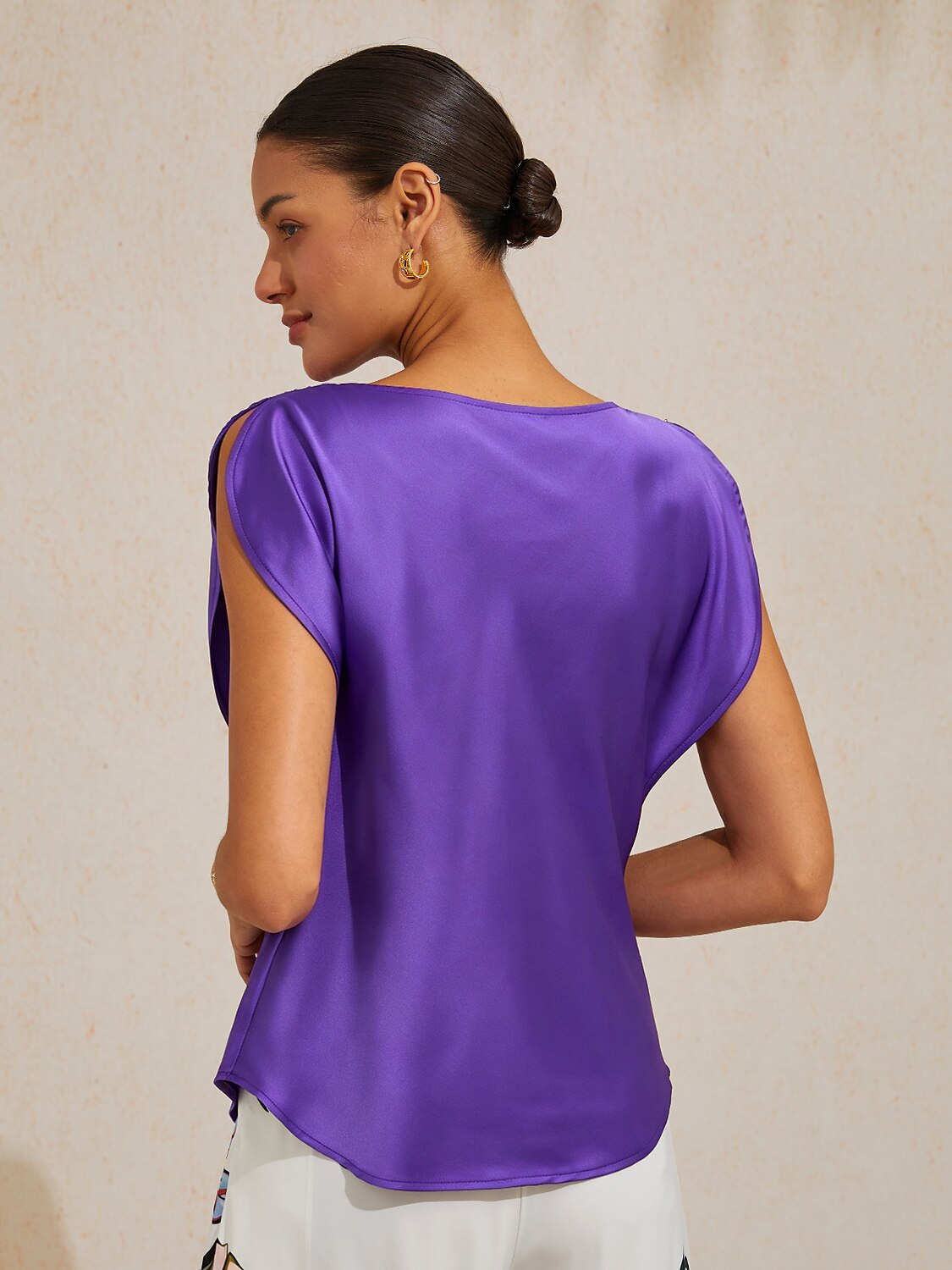 Peacock Purple Silky Satin Sleeveless Top