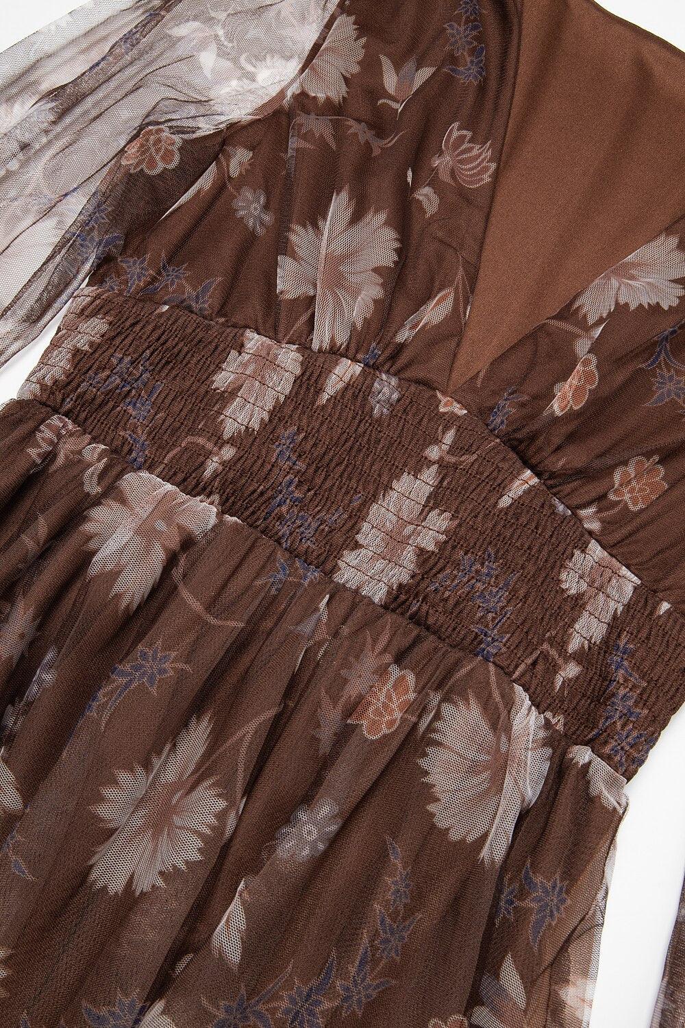 V-Neck Floral Mesh Maxi Dress
