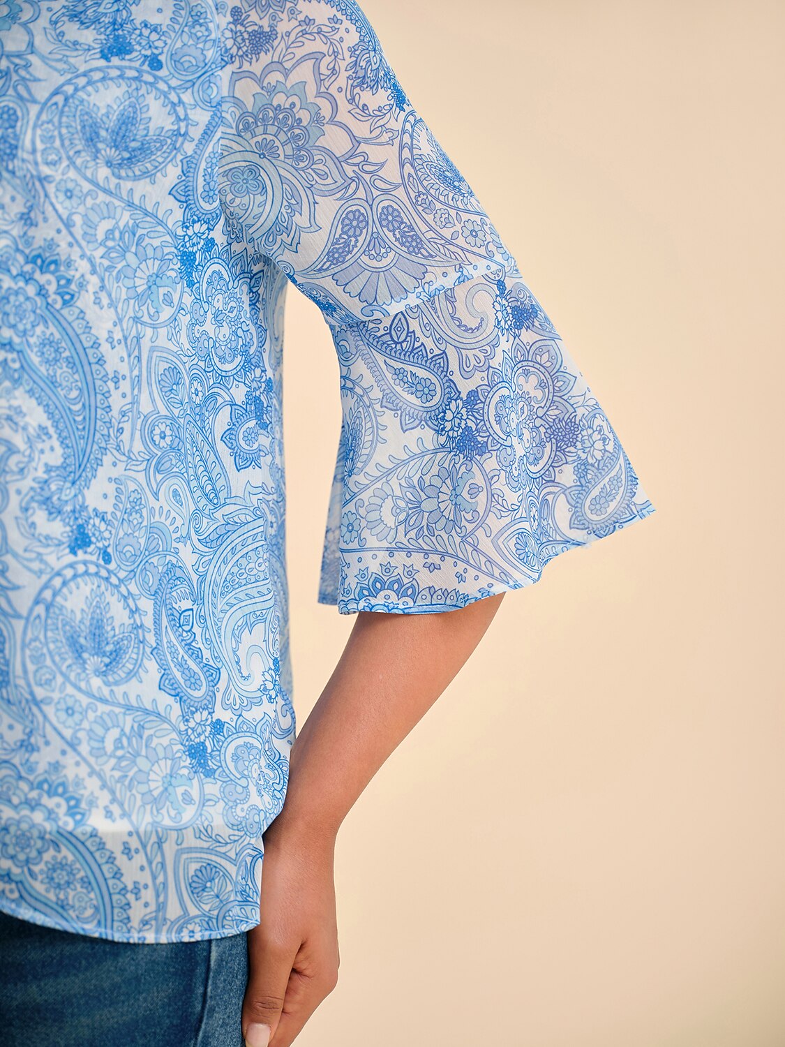 Sky Blue Paisley Chiffon Blouse