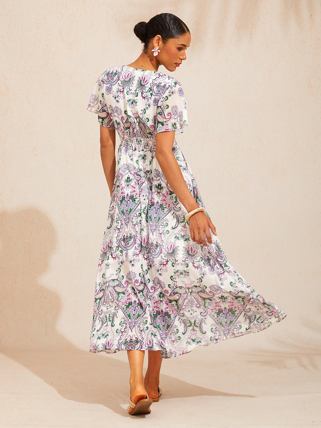 Mint Paisley Flora Flowy Chiffon Maxi Dress