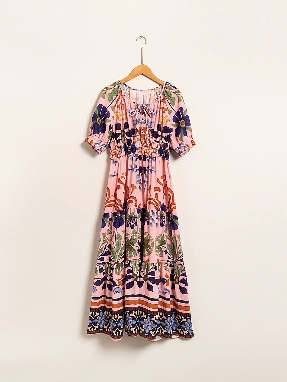 Floral Print Lace Up Short Midi Dress
