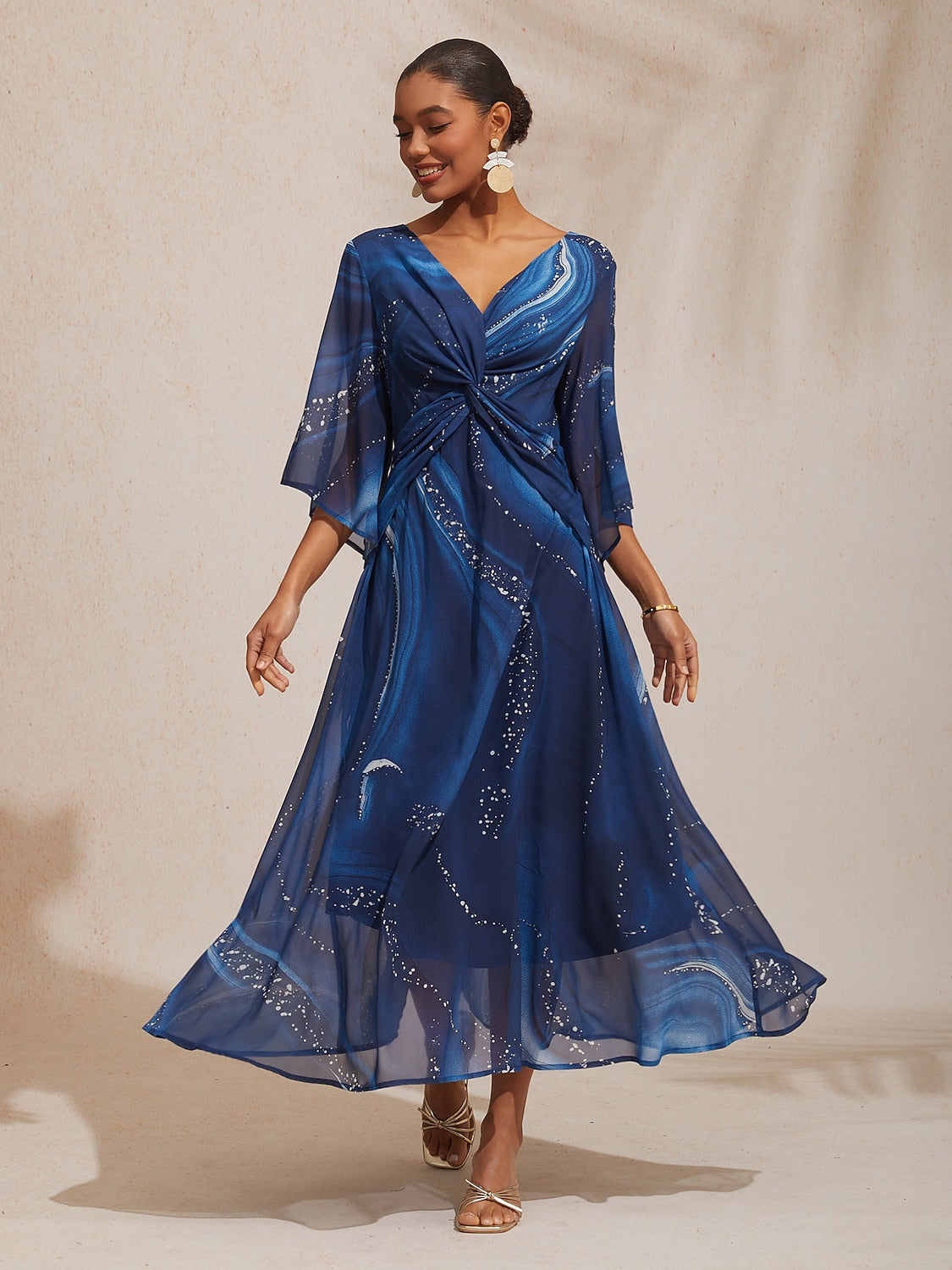 Geometric Flowy Chiffon Maxi Dress