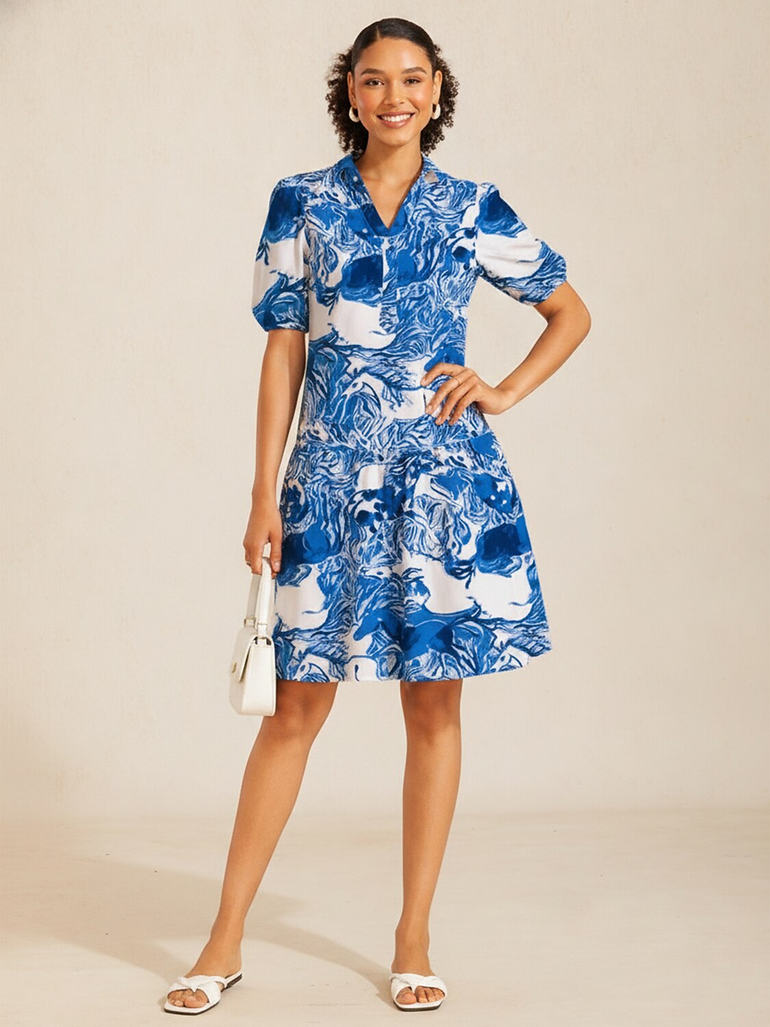 Graphic Art Mustang Linen Look Midi Dress