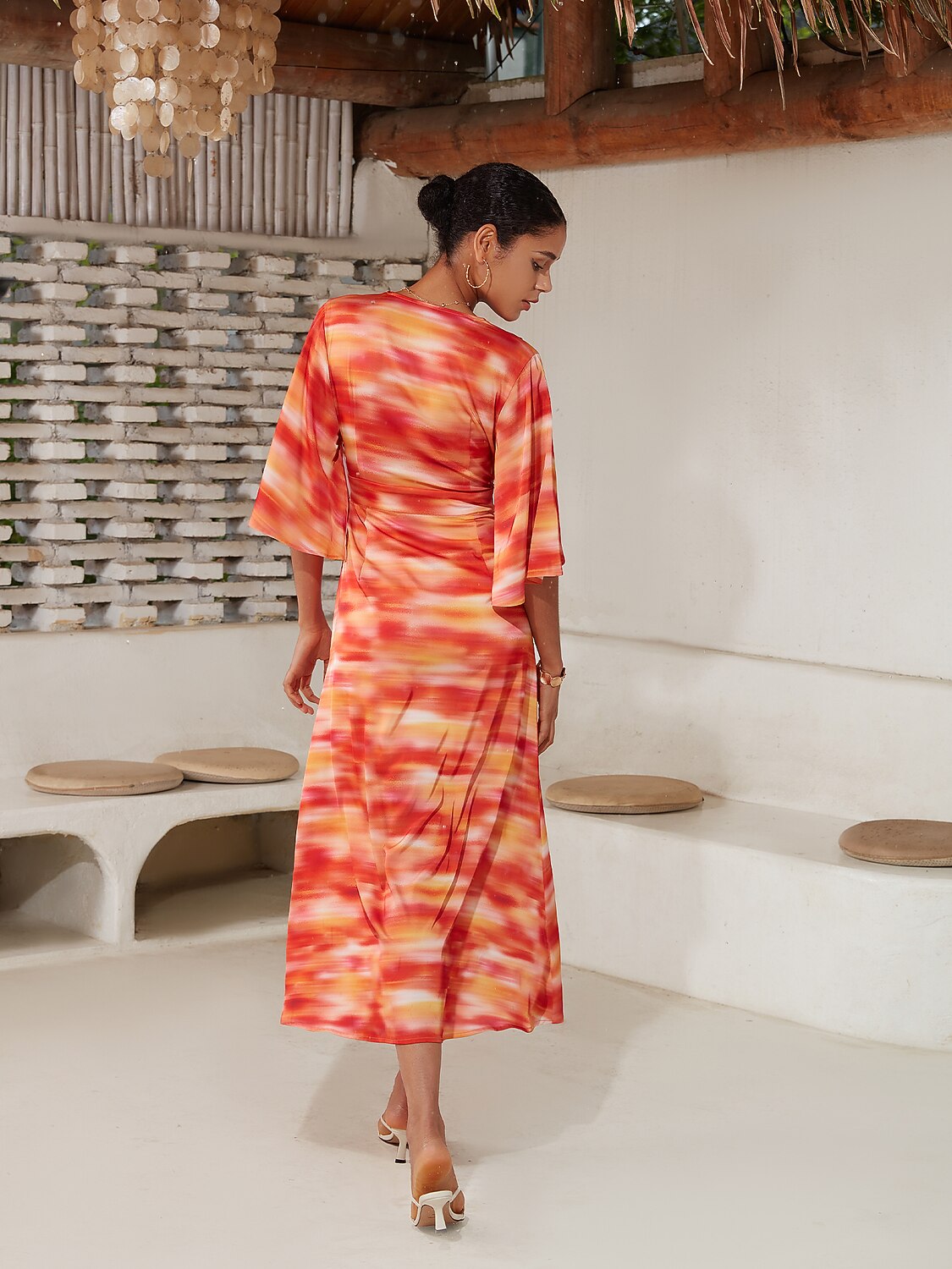 Shading Print V-Neck Maxi Dress