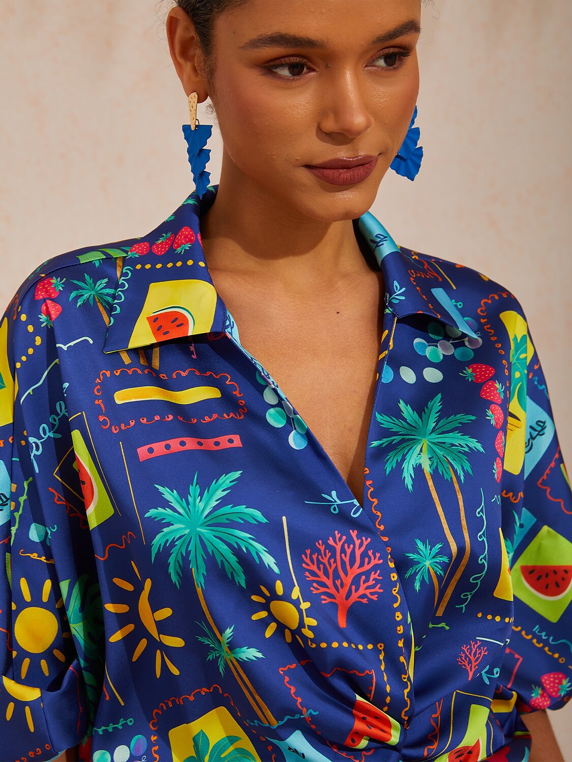 Summer Escape Silky Satin Dolman Sleeve Shirt
