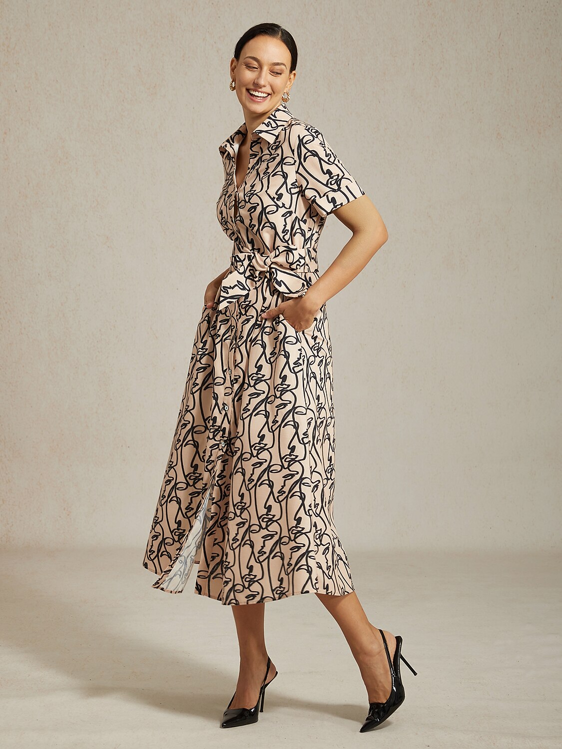 Abstract Art Pattern Shirt Collar Dress