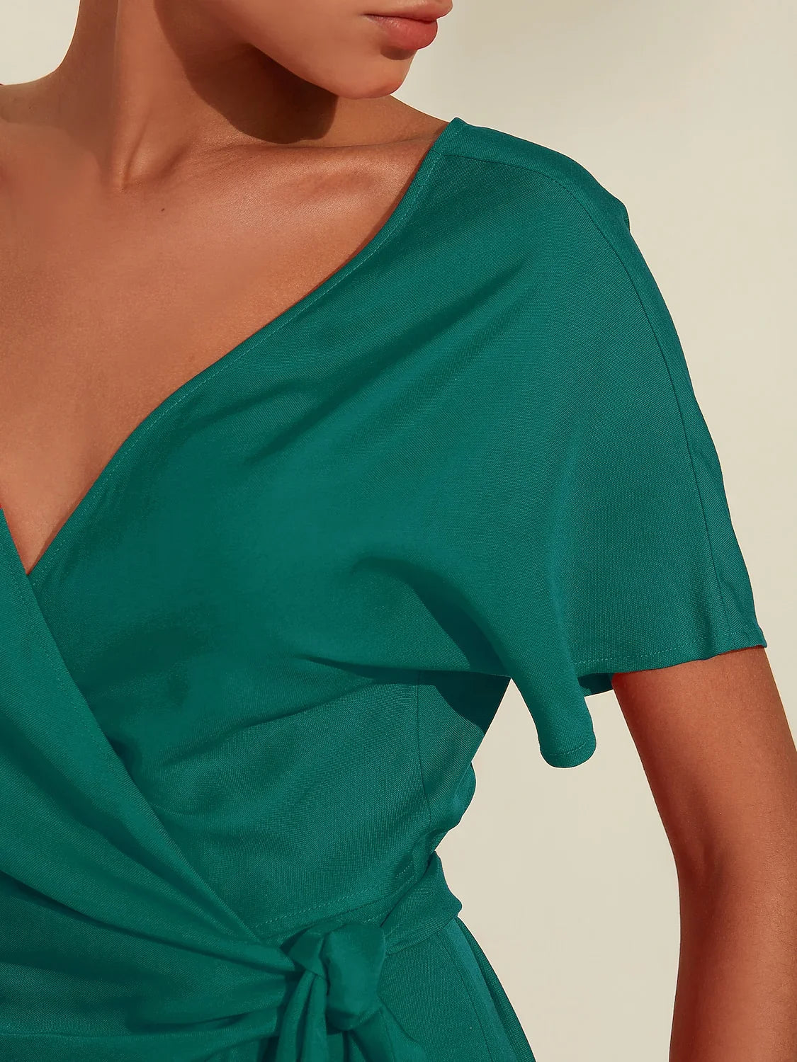 Tencel Linen Shirred Wrap Midi Dress