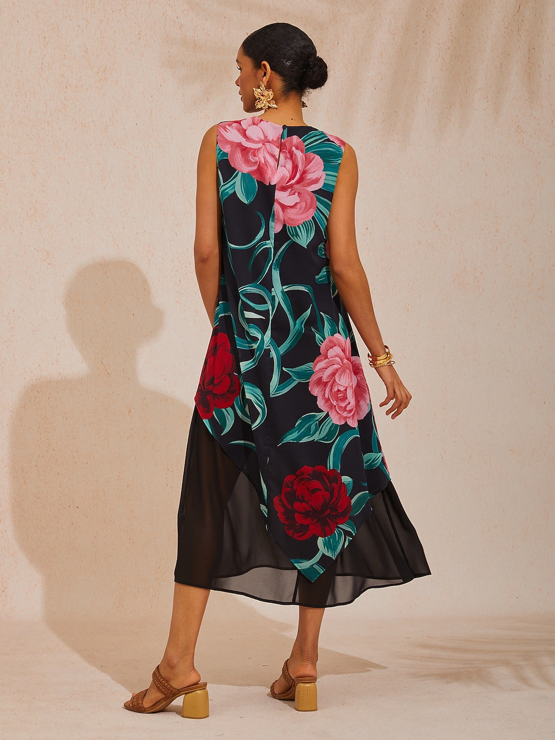 Maxikleid aus fließendem Chiffon „Emerald Rose Garden“
