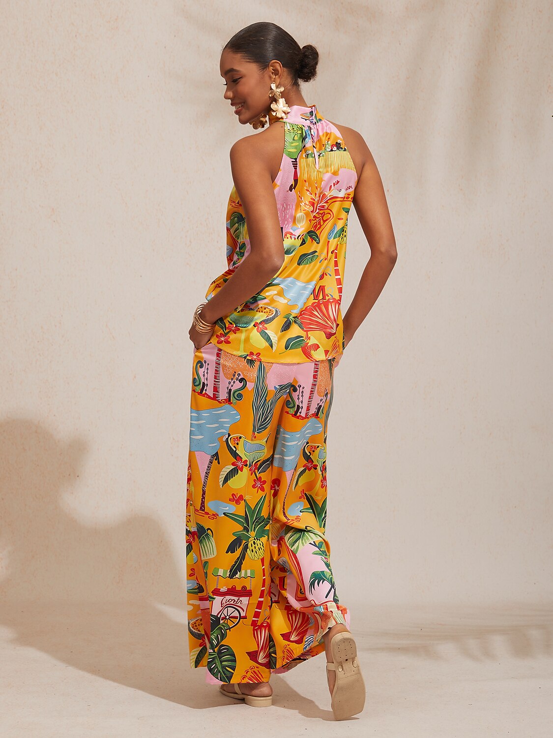 Summer Escape Silky Satin Floral Wide-Leg Pants
