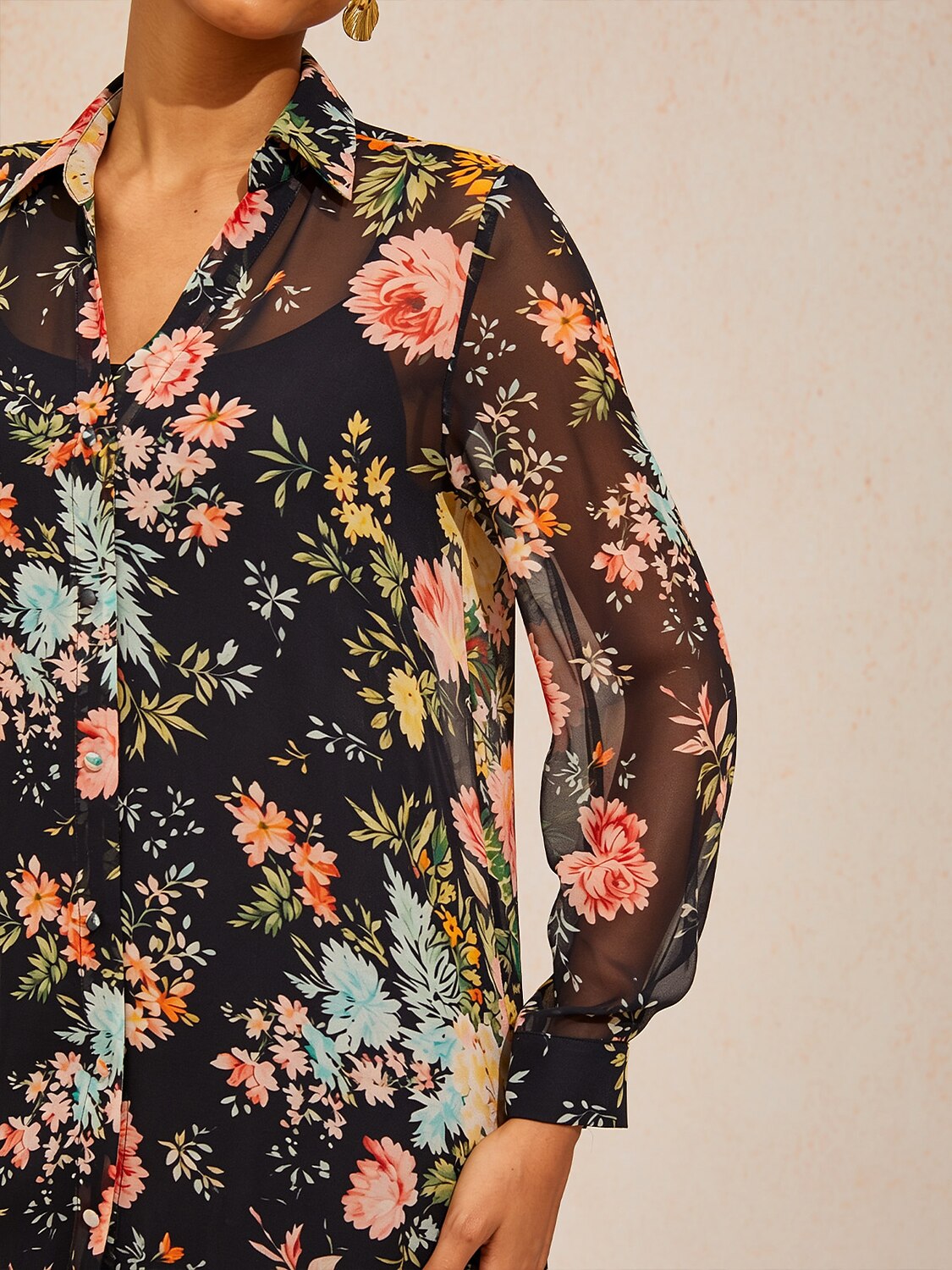 Pastel Wash Peony Chiffon Shirt Dress